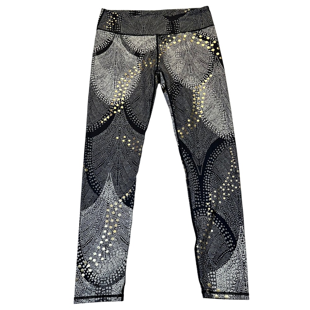 Fabletics Leggings‎ Womens Medium Black Gold Dot Geometric Athletic Athleisure